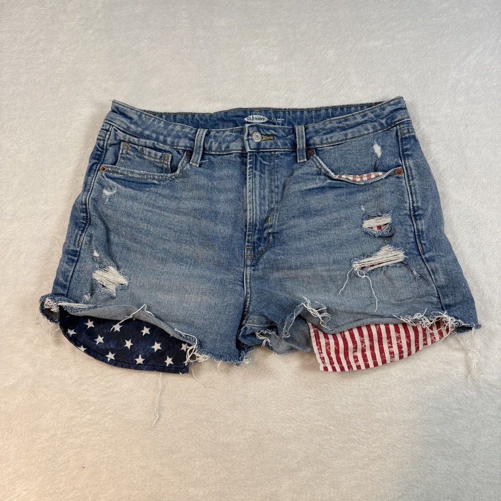 Old Navy High Rise Shorts Size 12 Distressed America Flag July 4th OG Short